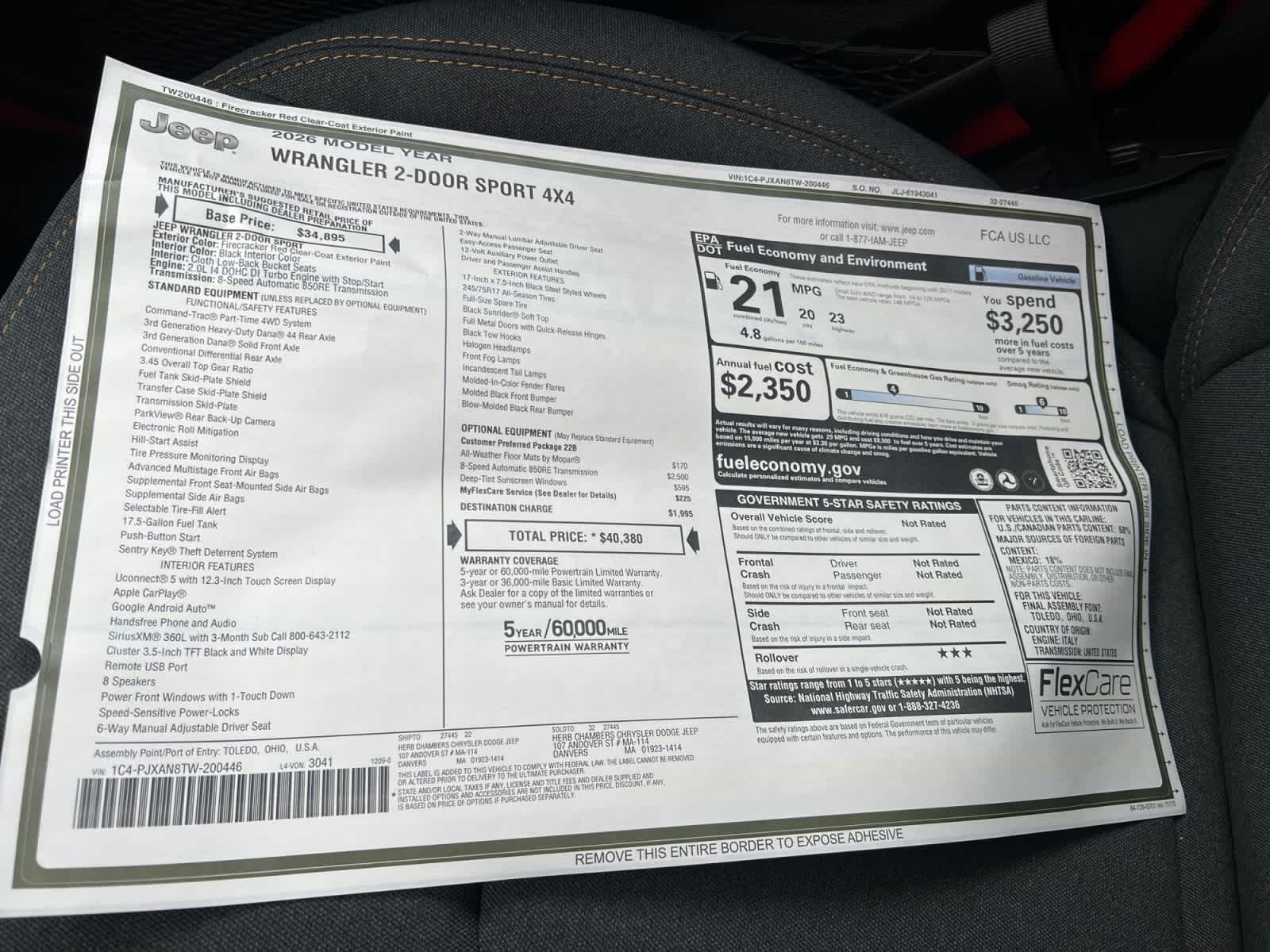 new 2026 Jeep Wrangler car, priced at $40,380