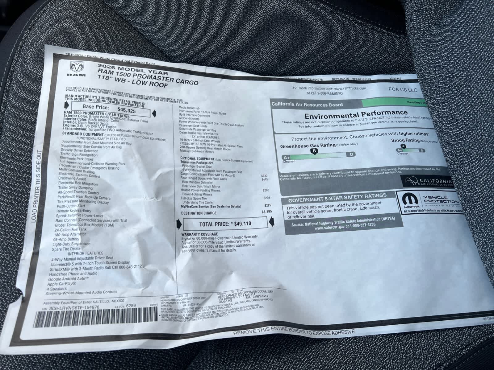 new 2026 Ram ProMaster car, priced at $49,110