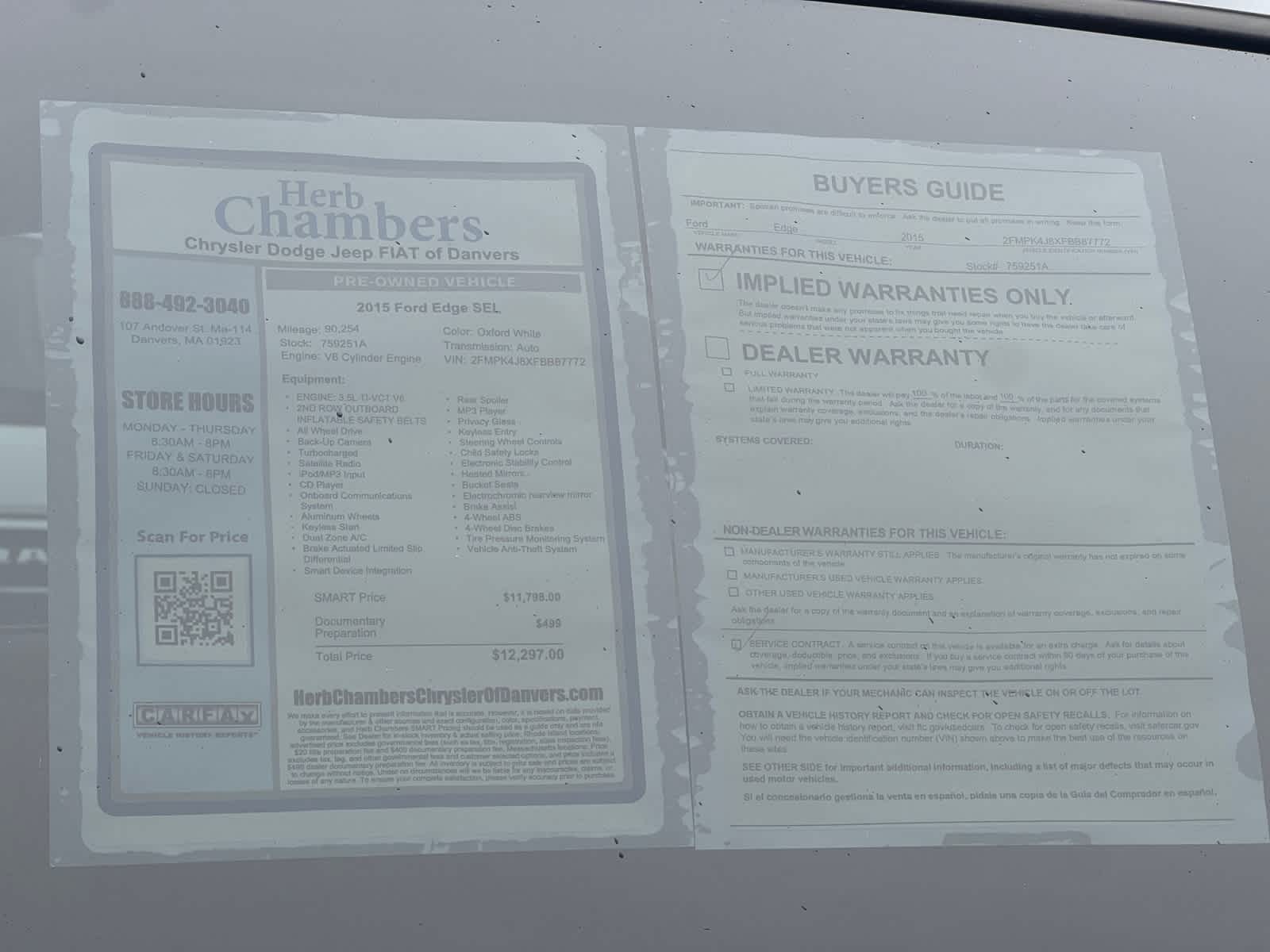 used 2015 Ford Edge car, priced at $12,297