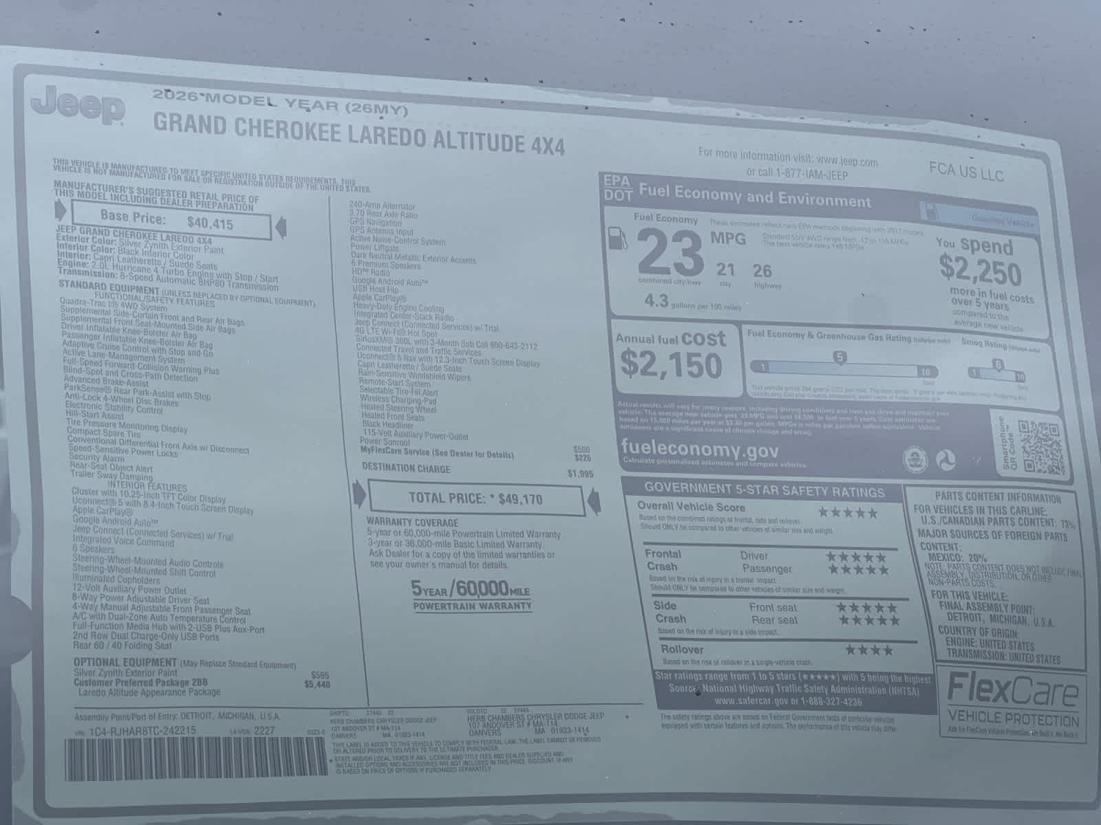 new 2026 Jeep Grand Cherokee car, priced at $48,170