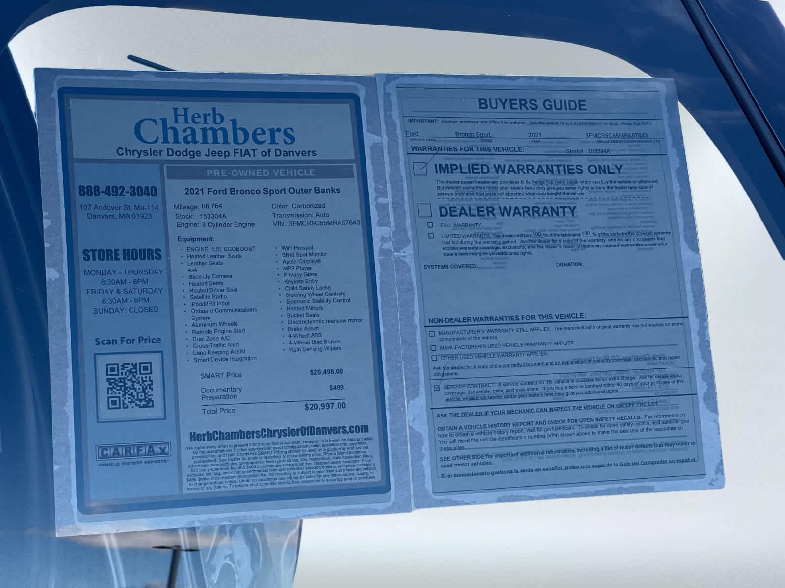 used 2021 Ford Bronco Sport car, priced at $20,497