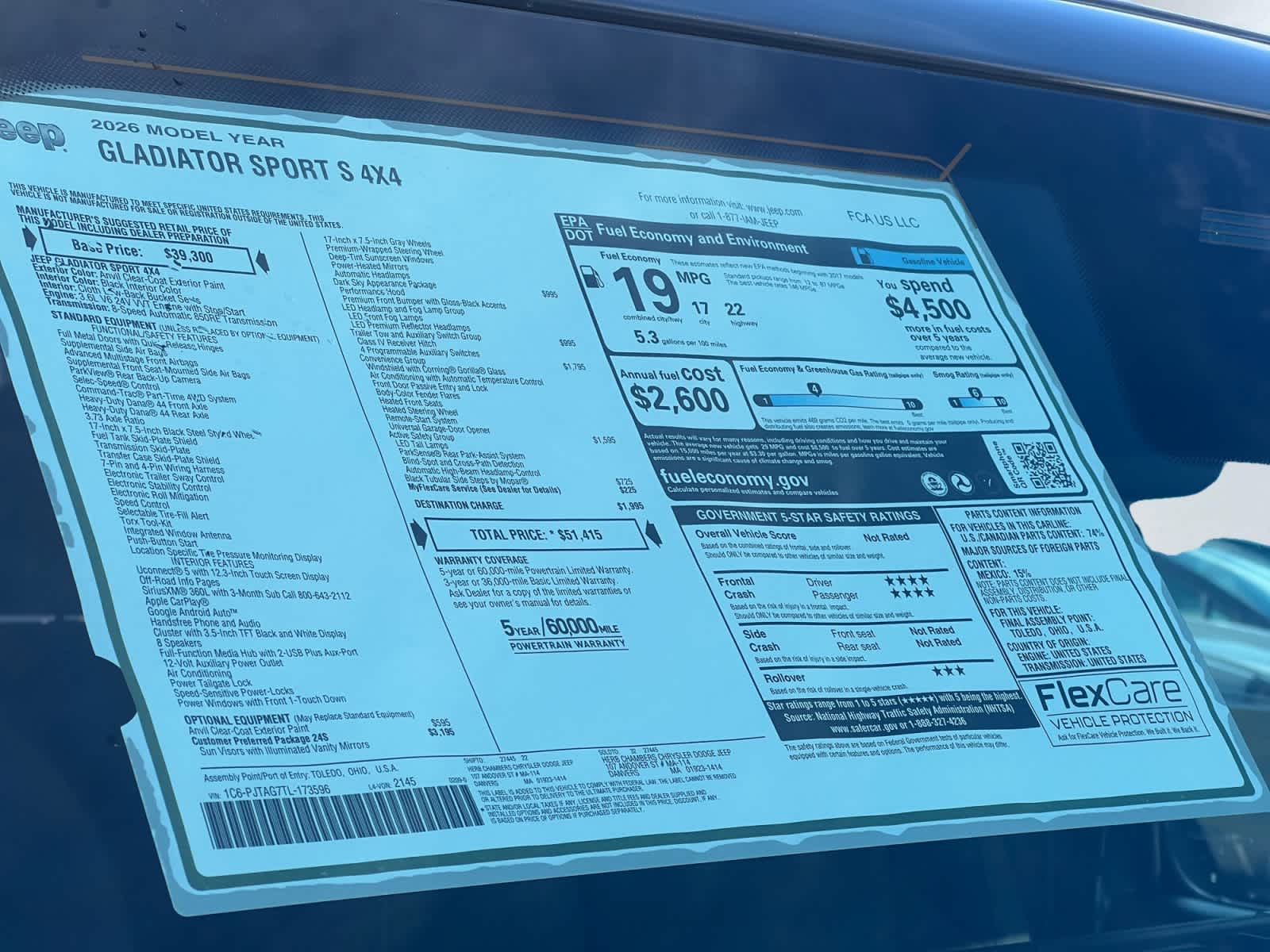 new 2026 Jeep Gladiator car, priced at $51,415