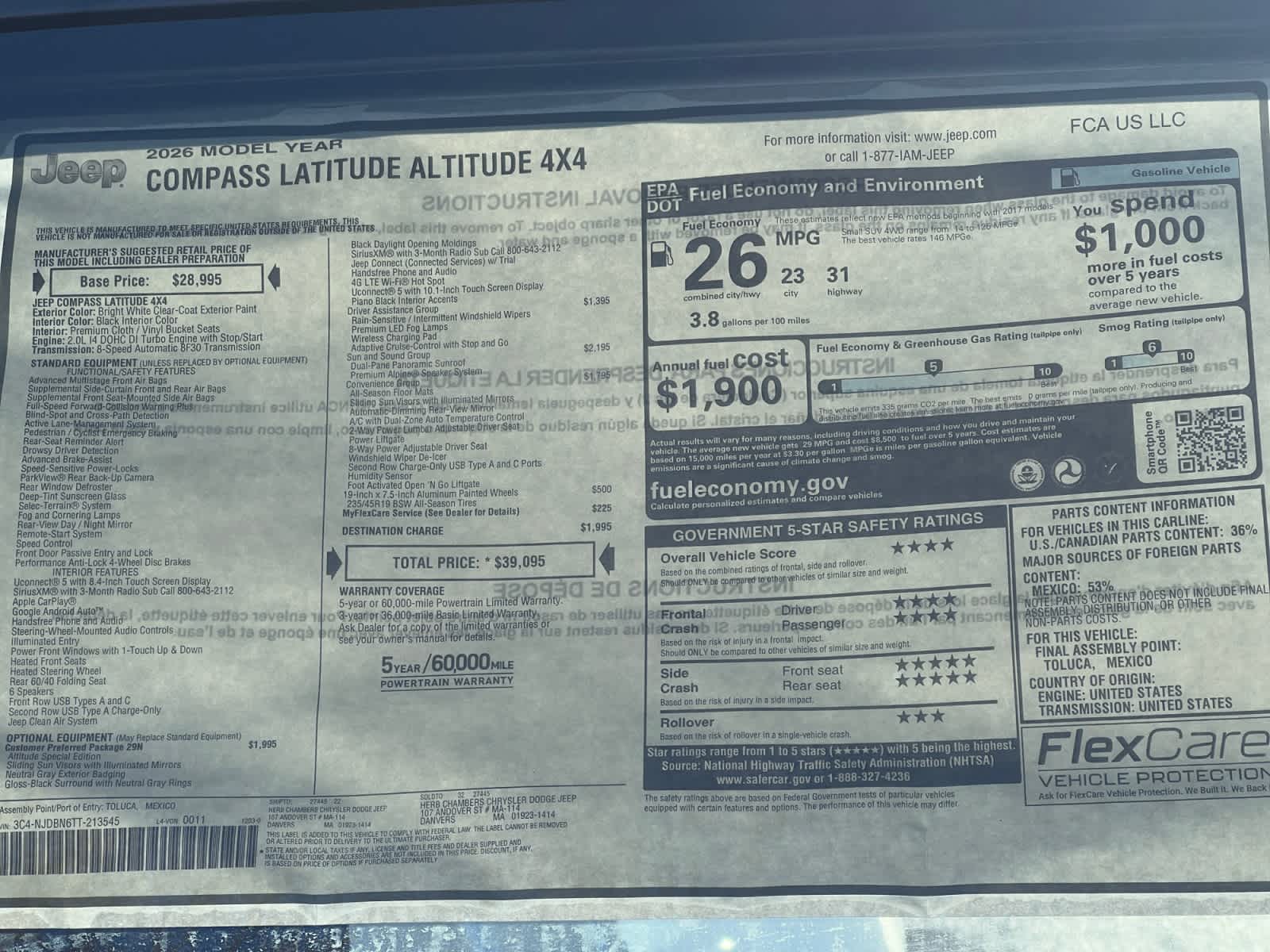 new 2026 Jeep Compass car, priced at $39,095