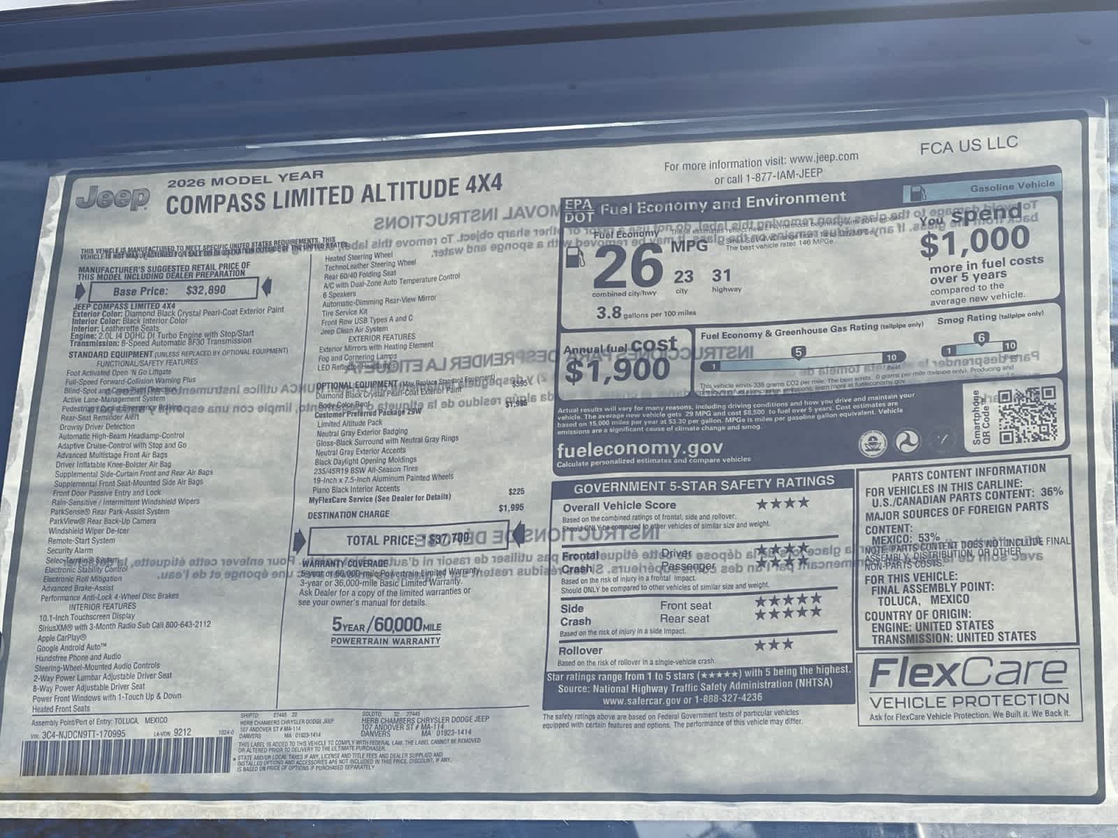 new 2026 Jeep Compass car, priced at $37,700