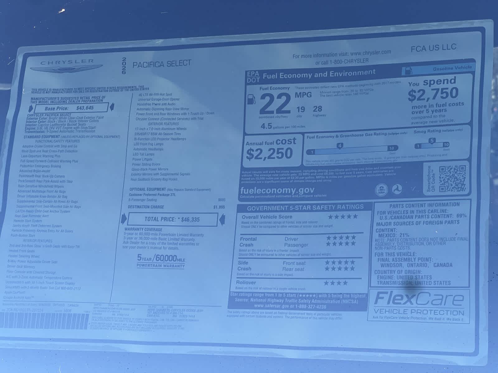 new 2026 Chrysler Pacifica car, priced at $46,335