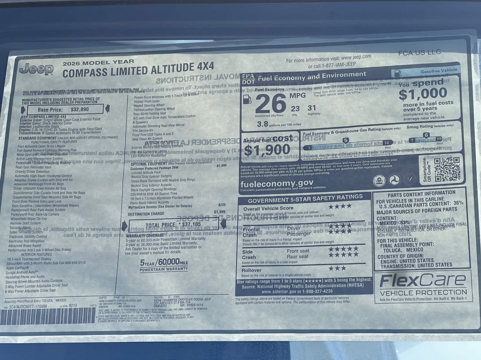 new 2026 Jeep Compass car, priced at $37,105