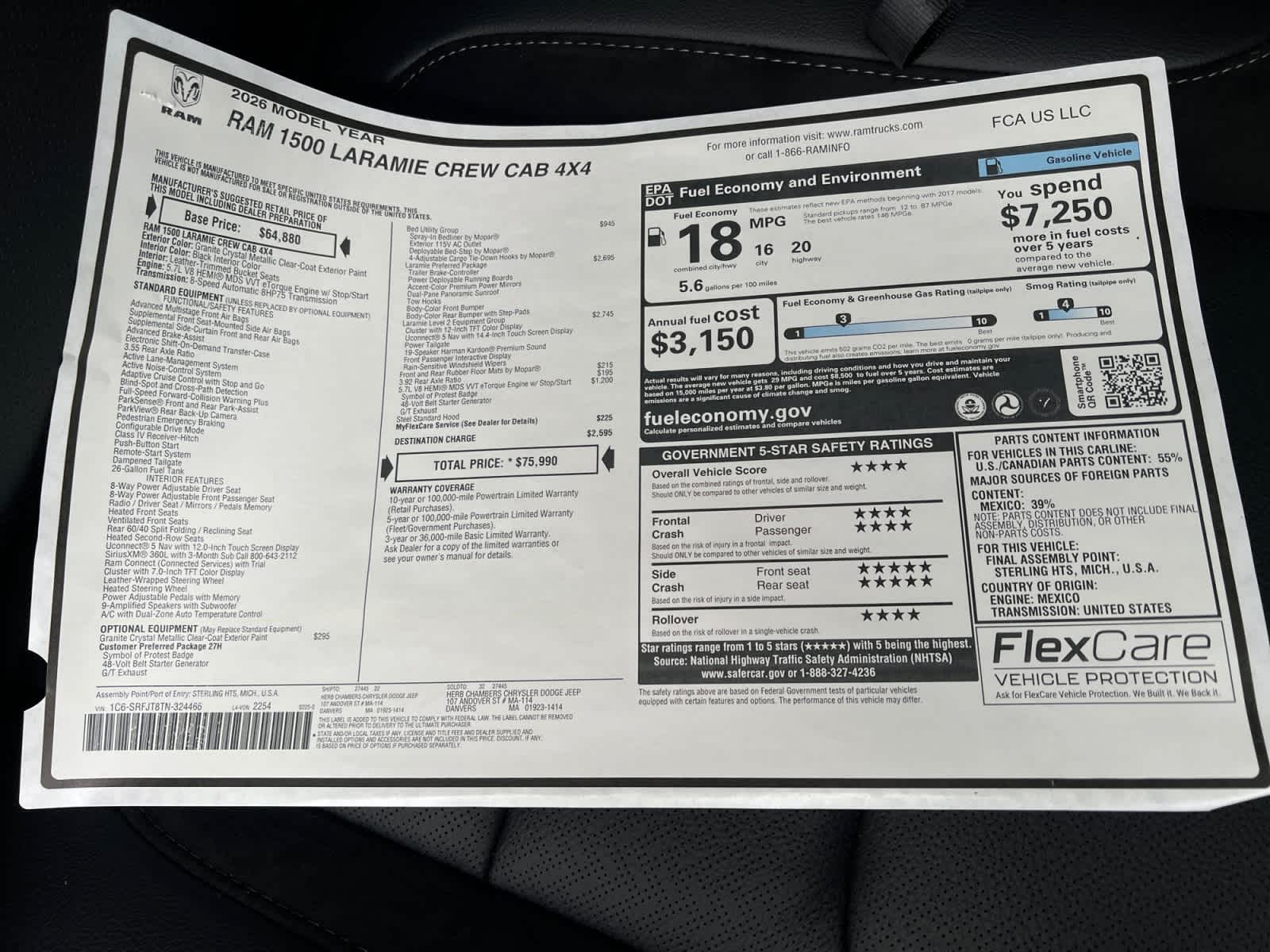 new 2026 Ram 1500 car, priced at $72,990