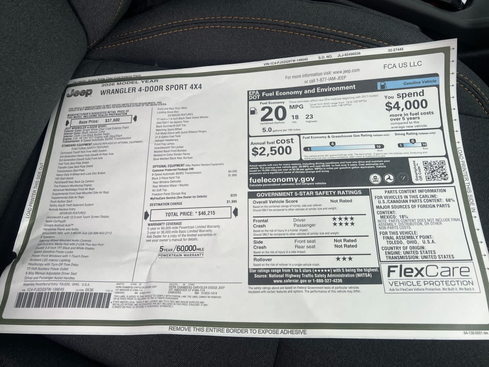 new 2026 Jeep Wrangler car, priced at $46,215