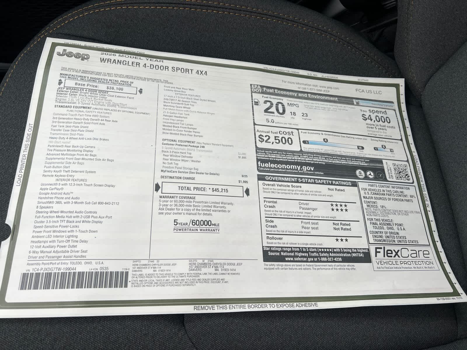 new 2026 Jeep Wrangler car, priced at $45,215