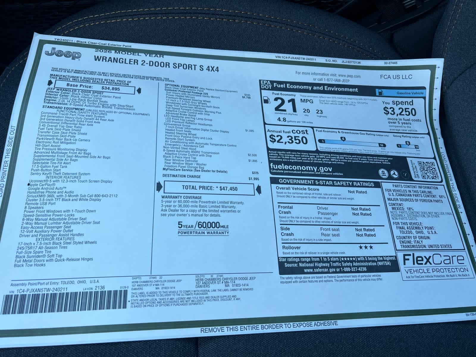 new 2026 Jeep Wrangler car, priced at $47,450