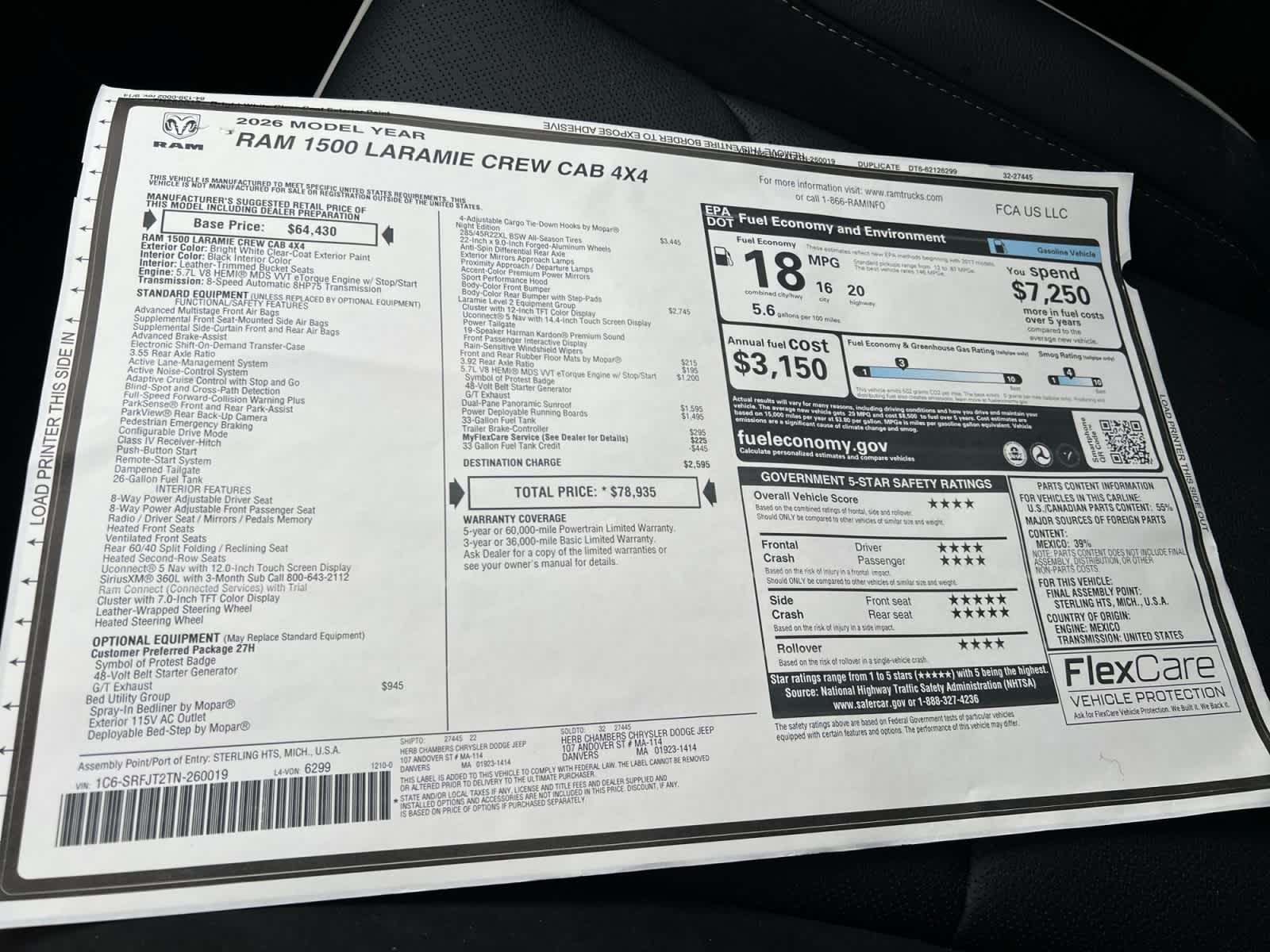 new 2026 Ram 1500 car, priced at $75,935