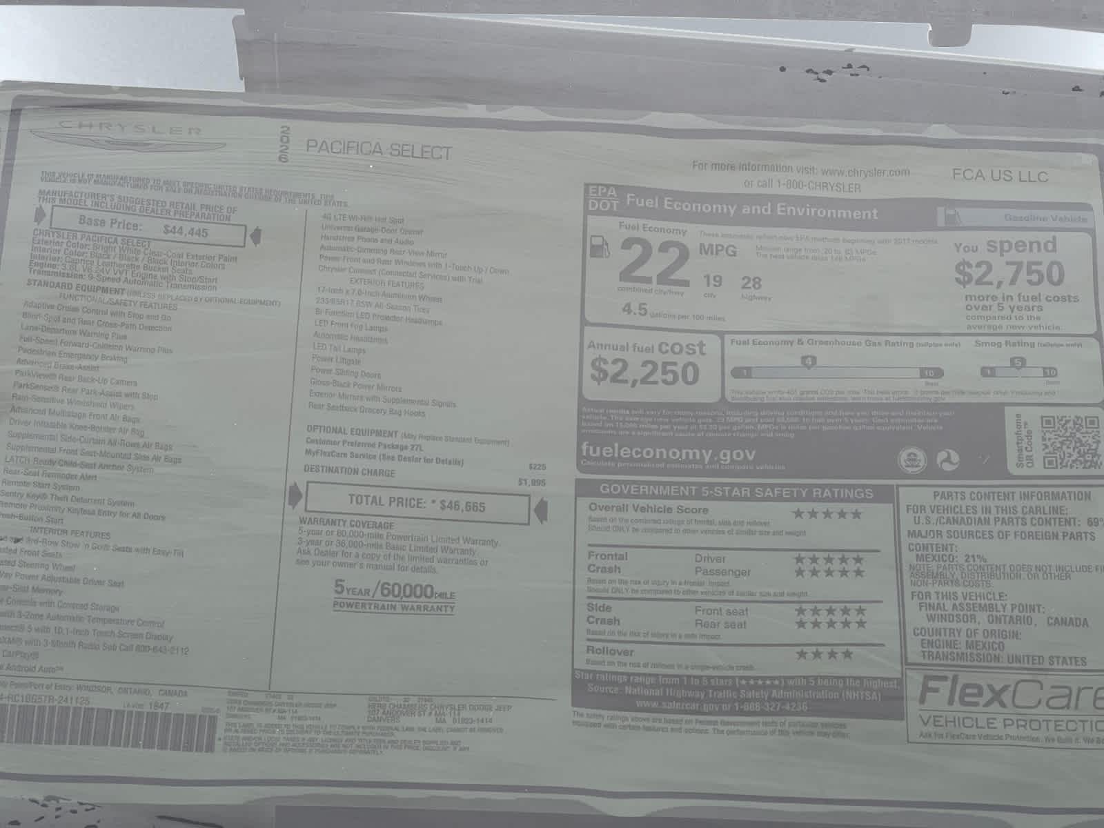 new 2026 Chrysler Pacifica car, priced at $46,665