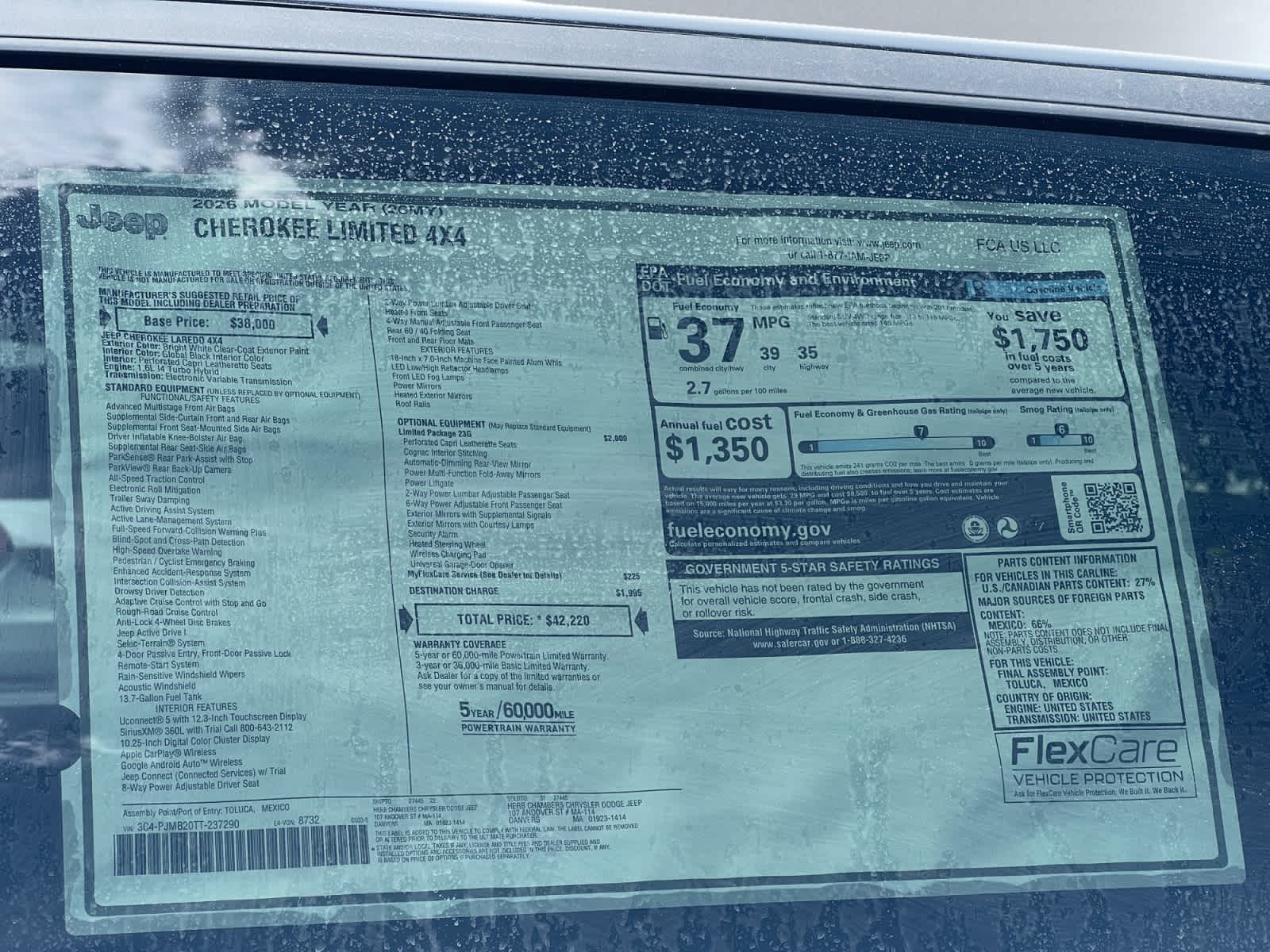 new 2026 Jeep Cherokee car, priced at $42,220