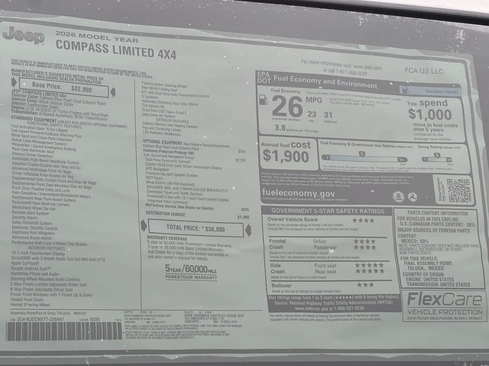 new 2026 Jeep Compass car, priced at $38,000