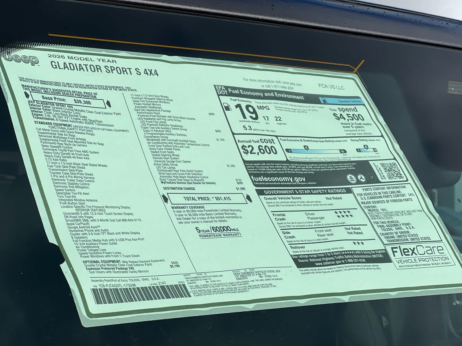 new 2026 Jeep Gladiator car, priced at $51,415