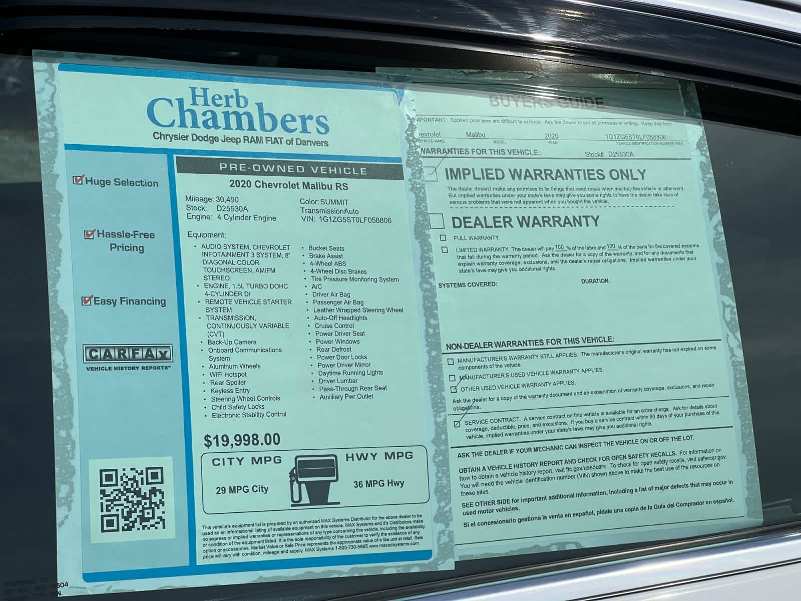 used 2020 Chevrolet Malibu car, priced at $17,179