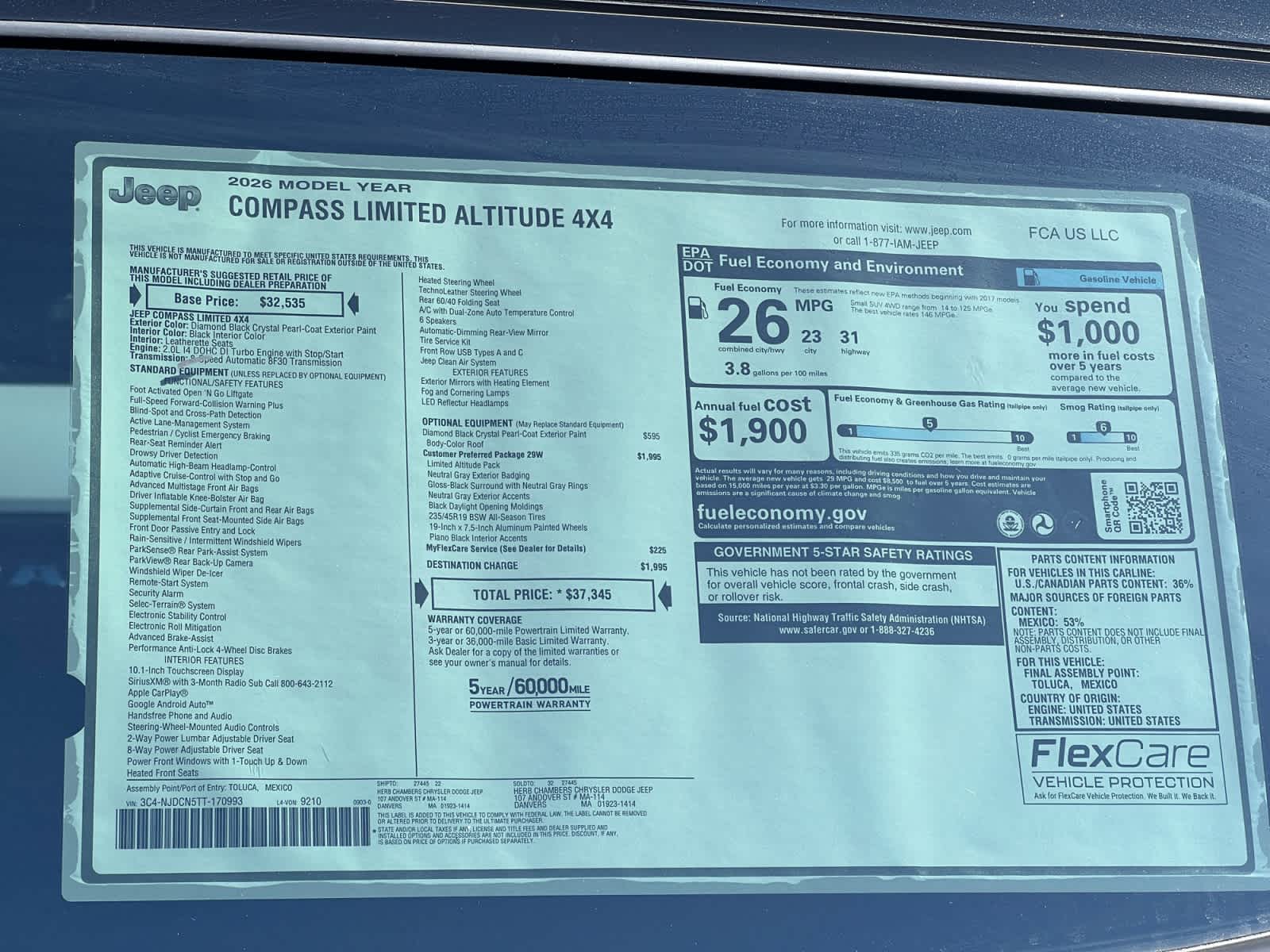 new 2026 Jeep Compass car, priced at $37,345