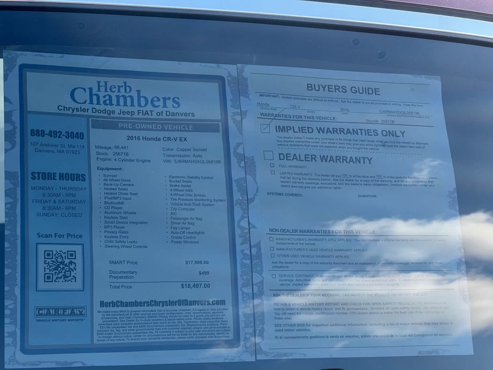 used 2016 Honda CR-V car, priced at $18,497