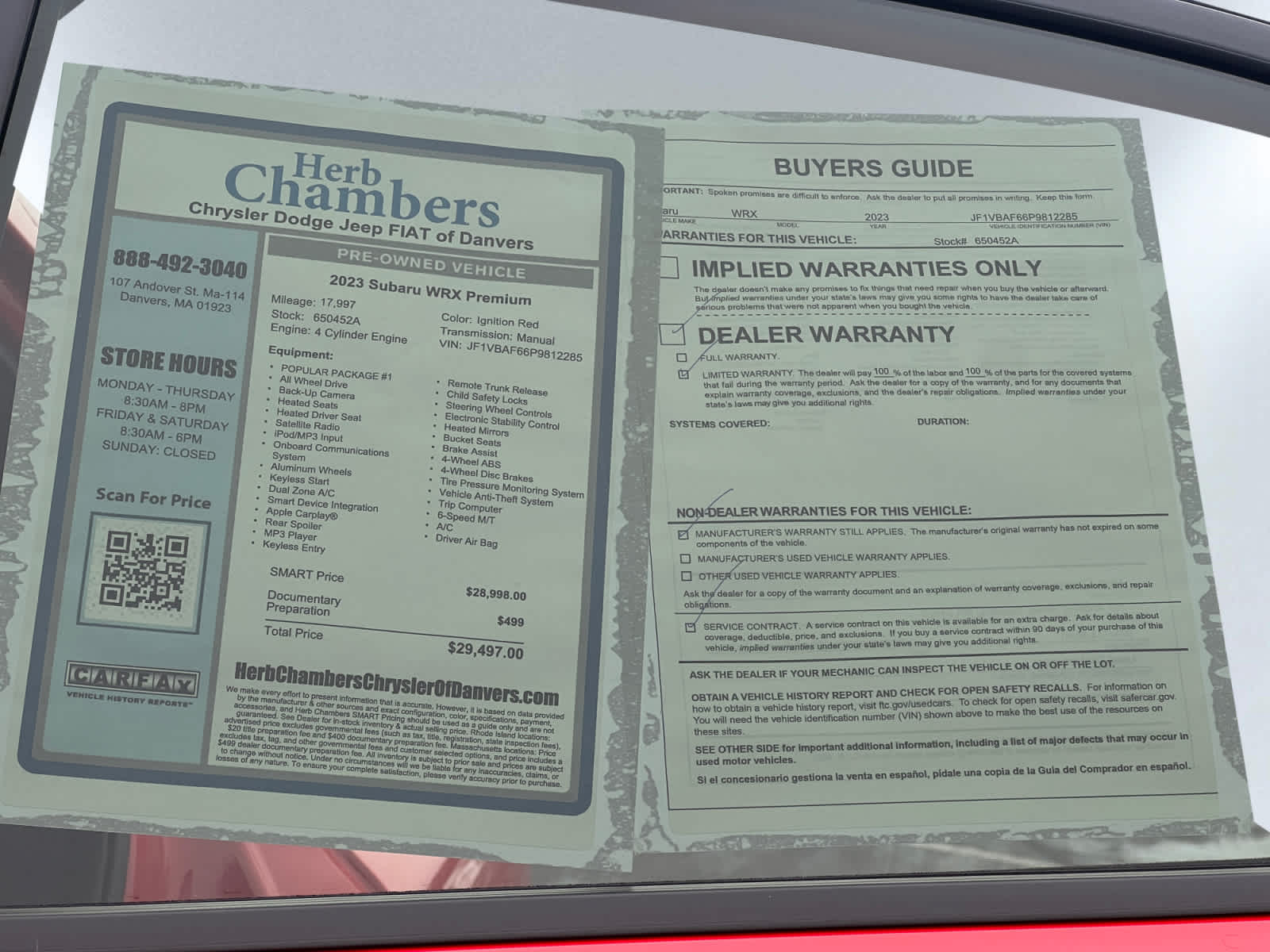 used 2023 Subaru WRX car, priced at $29,497