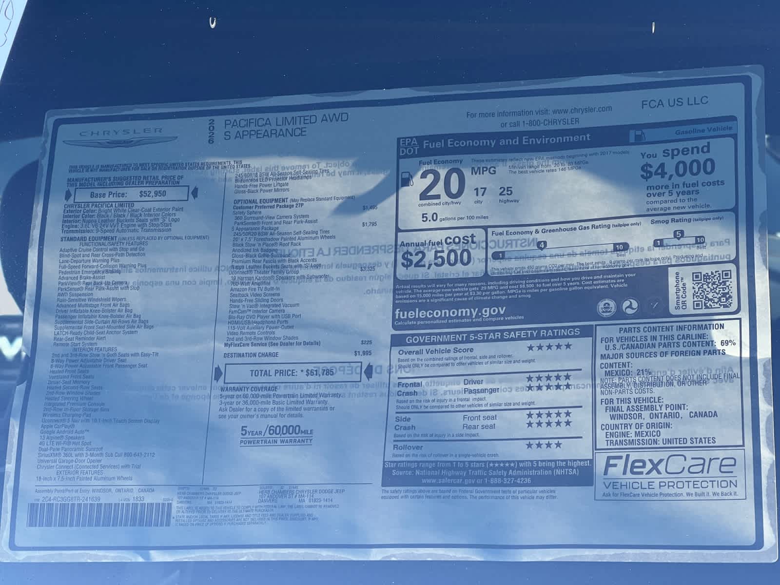 new 2026 Chrysler Pacifica car, priced at $61,785