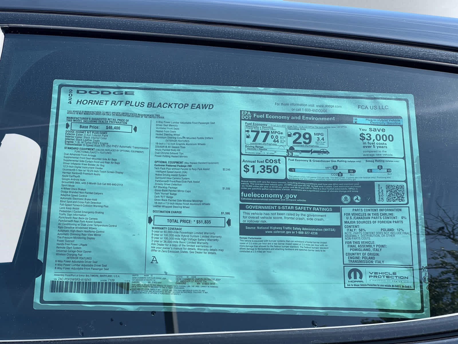 new 2024 Dodge Hornet car, priced at $45,835