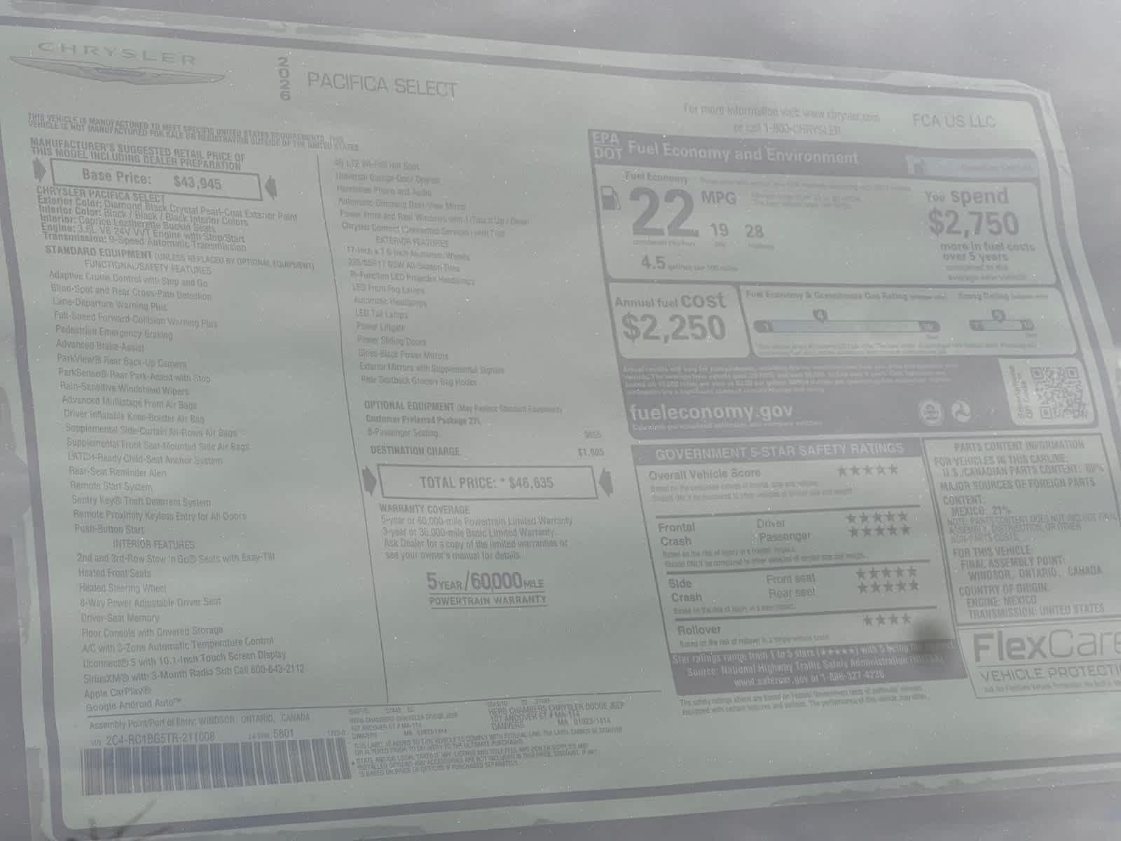 new 2026 Chrysler Pacifica car, priced at $46,635