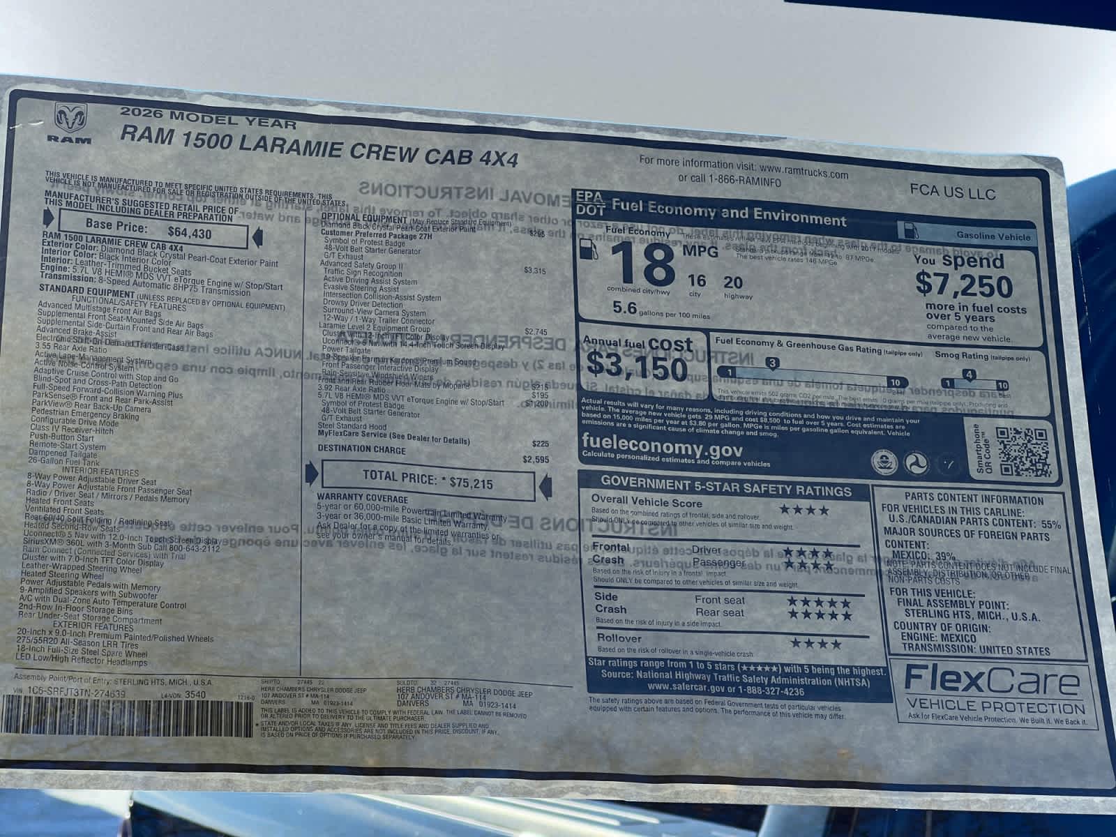 new 2026 Ram 1500 car, priced at $72,215