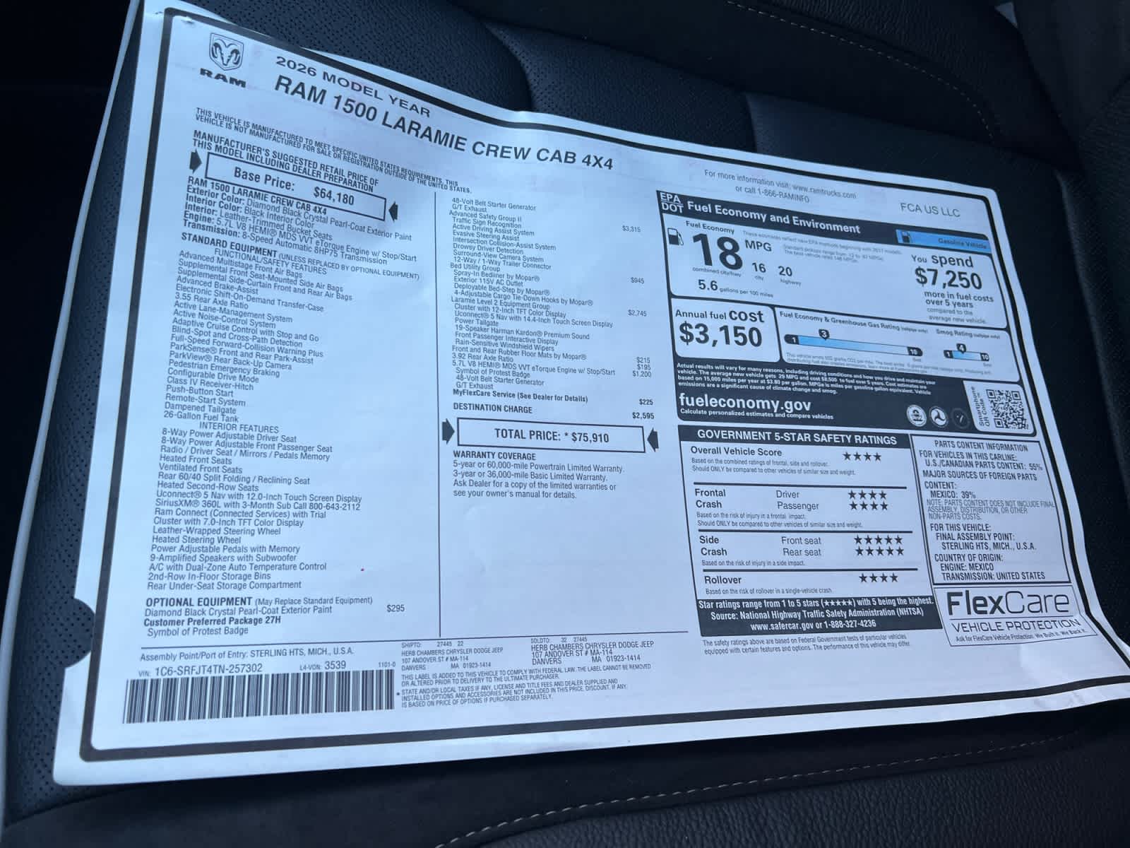 new 2026 Ram 1500 car, priced at $72,910