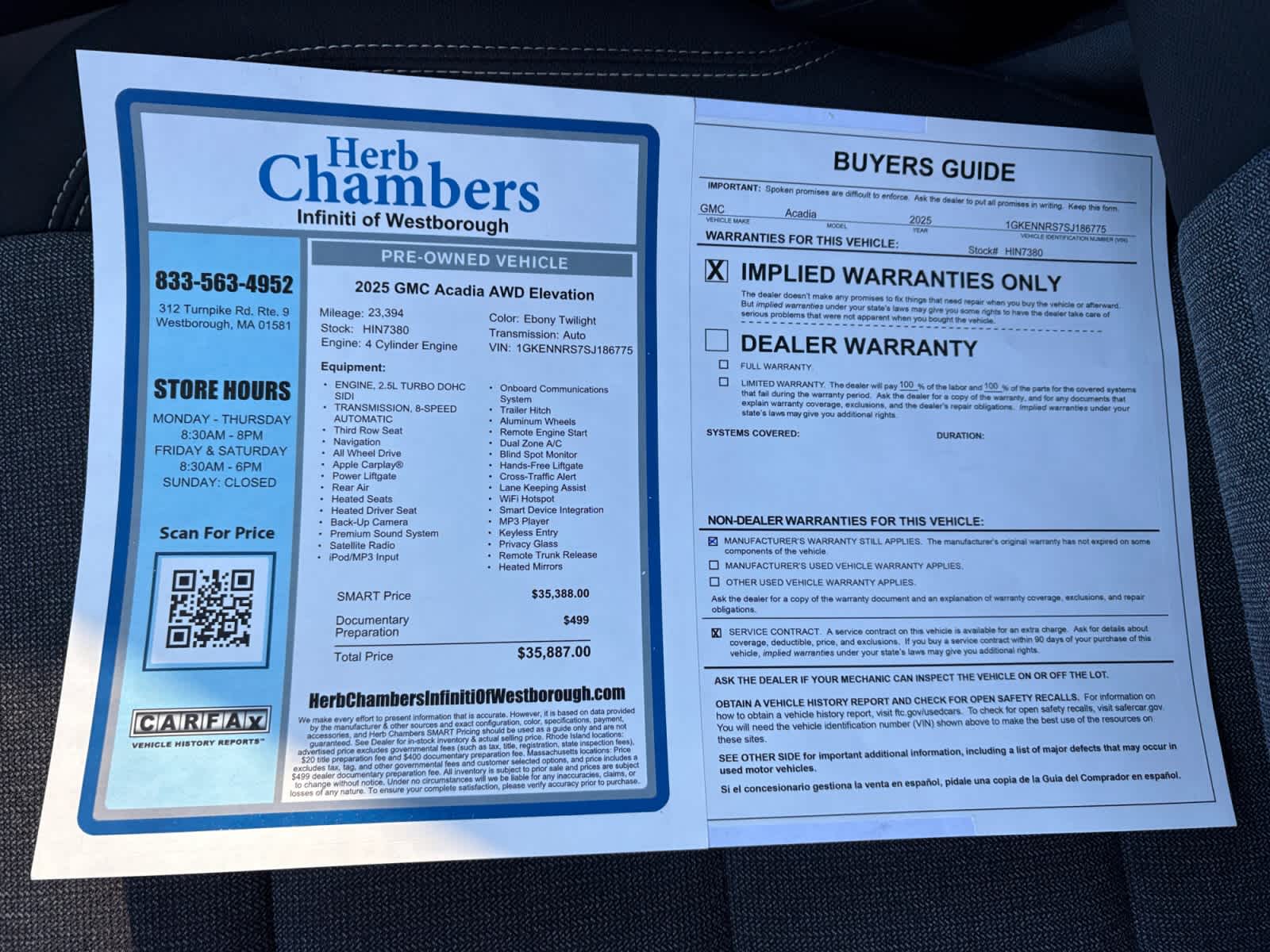 used 2025 GMC Acadia car, priced at $35,997