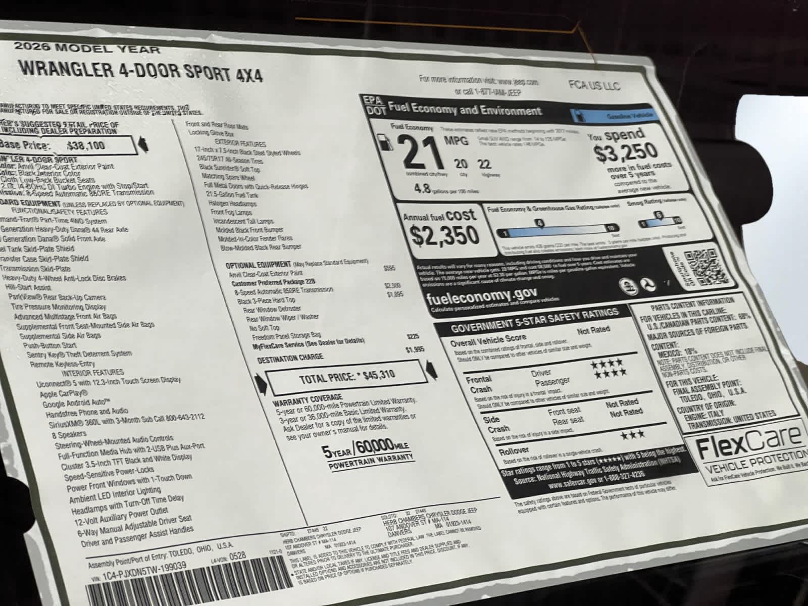 new 2026 Jeep Wrangler car, priced at $45,310