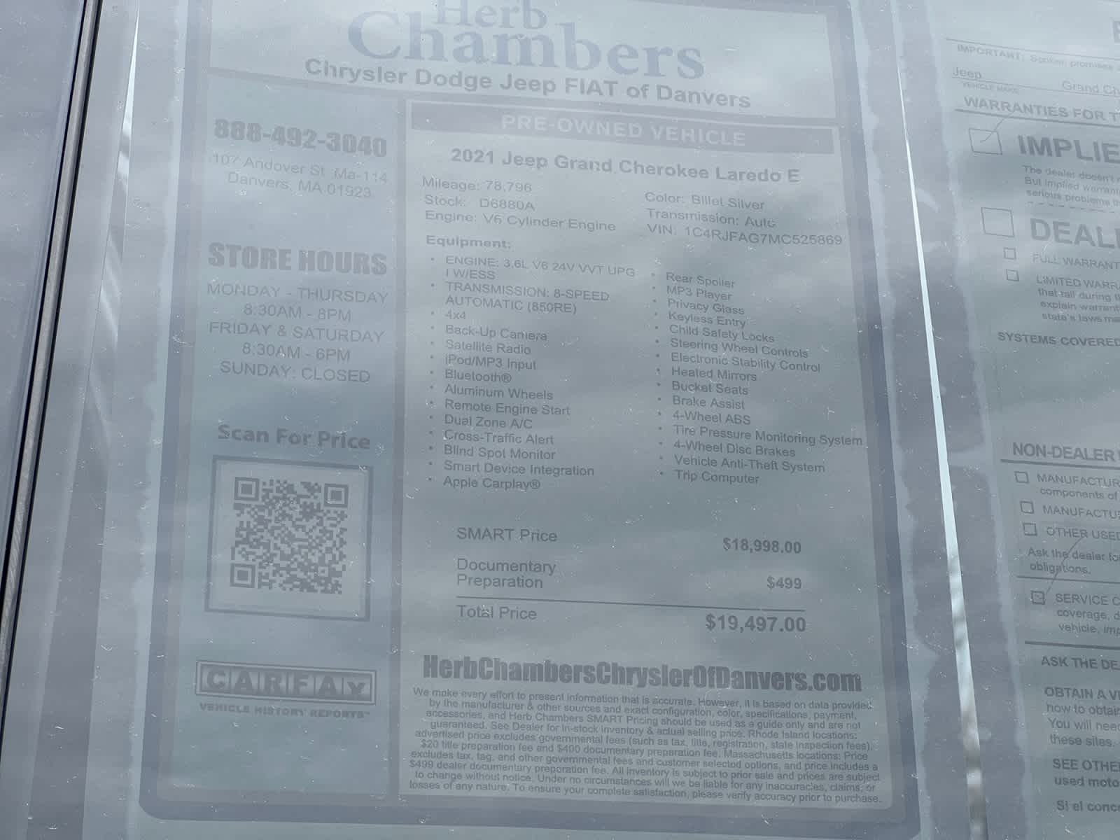 used 2021 Jeep Grand Cherokee car, priced at $18,997