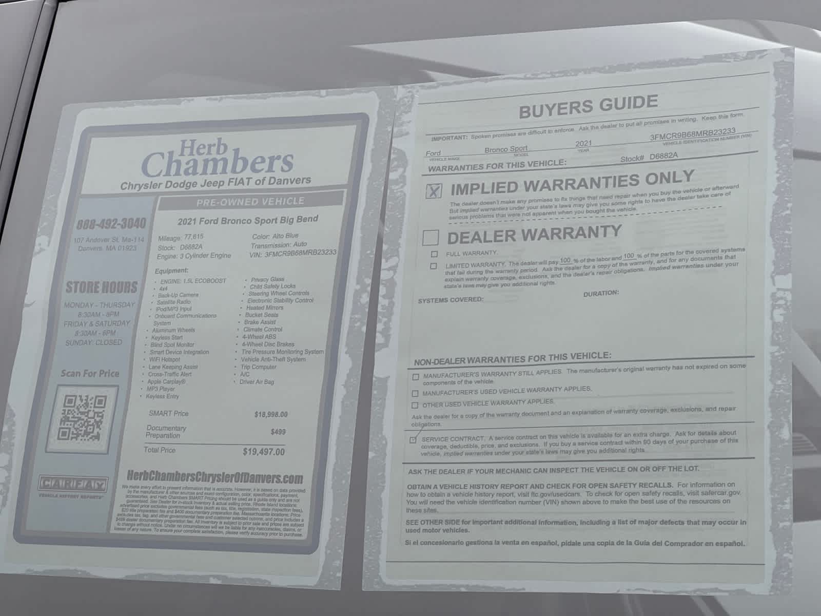 used 2021 Ford Bronco Sport car, priced at $19,097