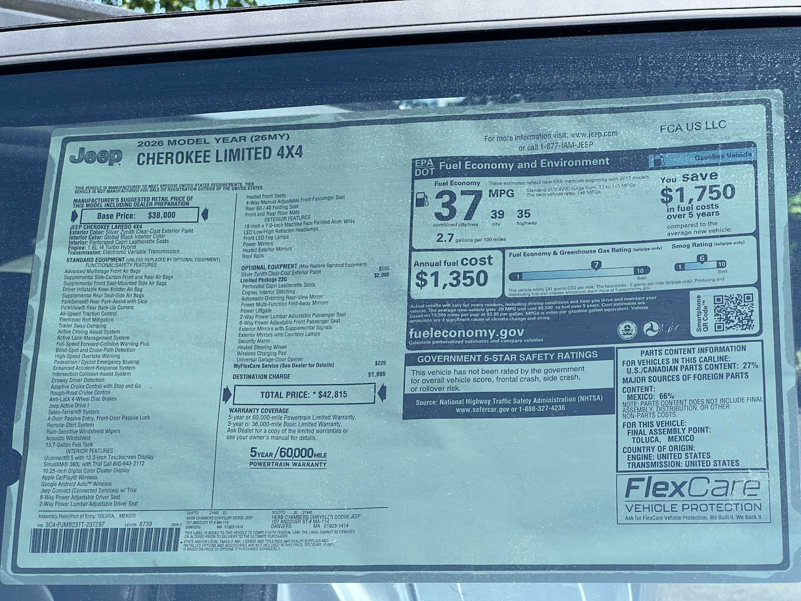 new 2026 Jeep Cherokee car, priced at $42,815