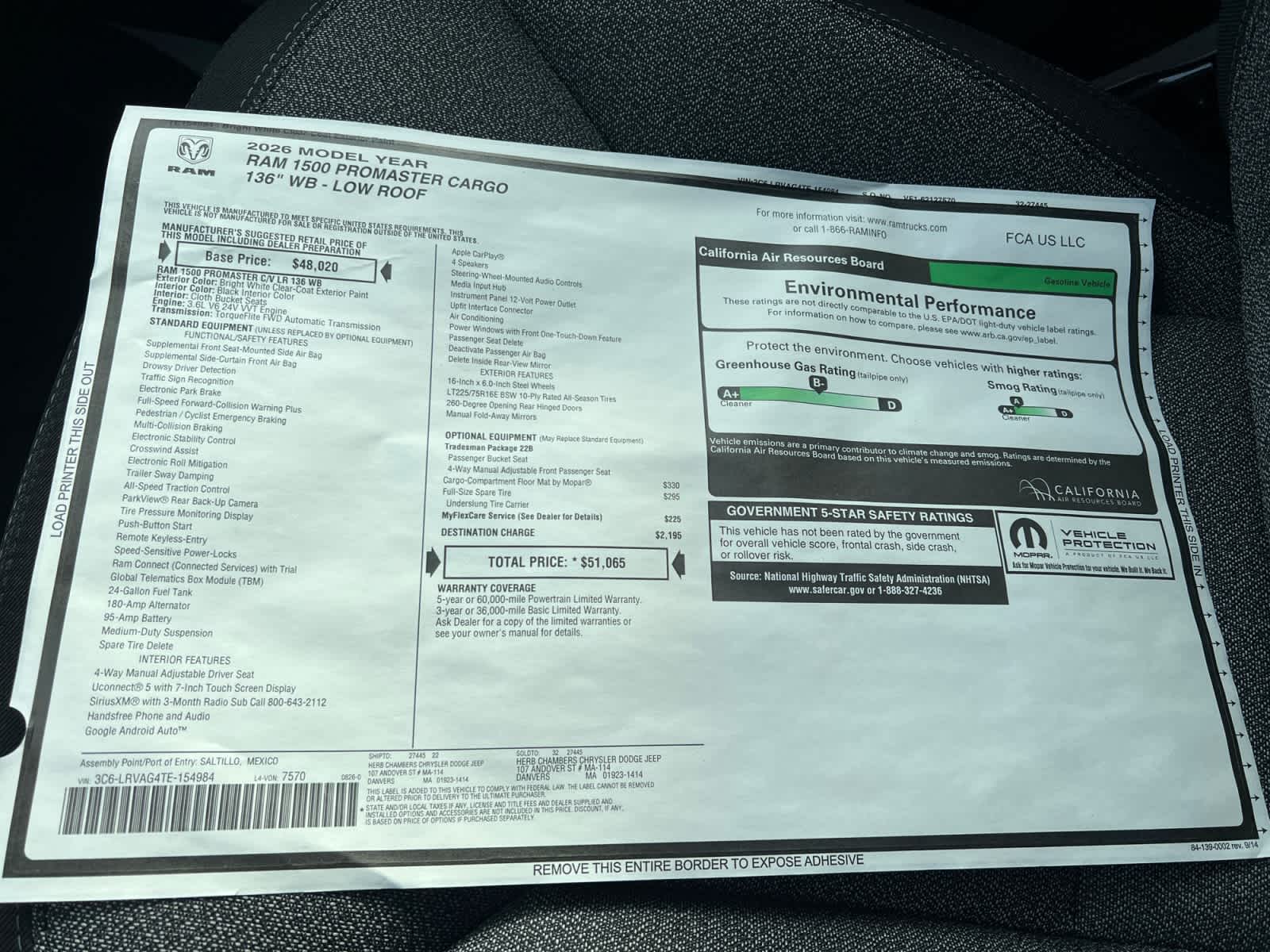 new 2026 Ram ProMaster car, priced at $51,065