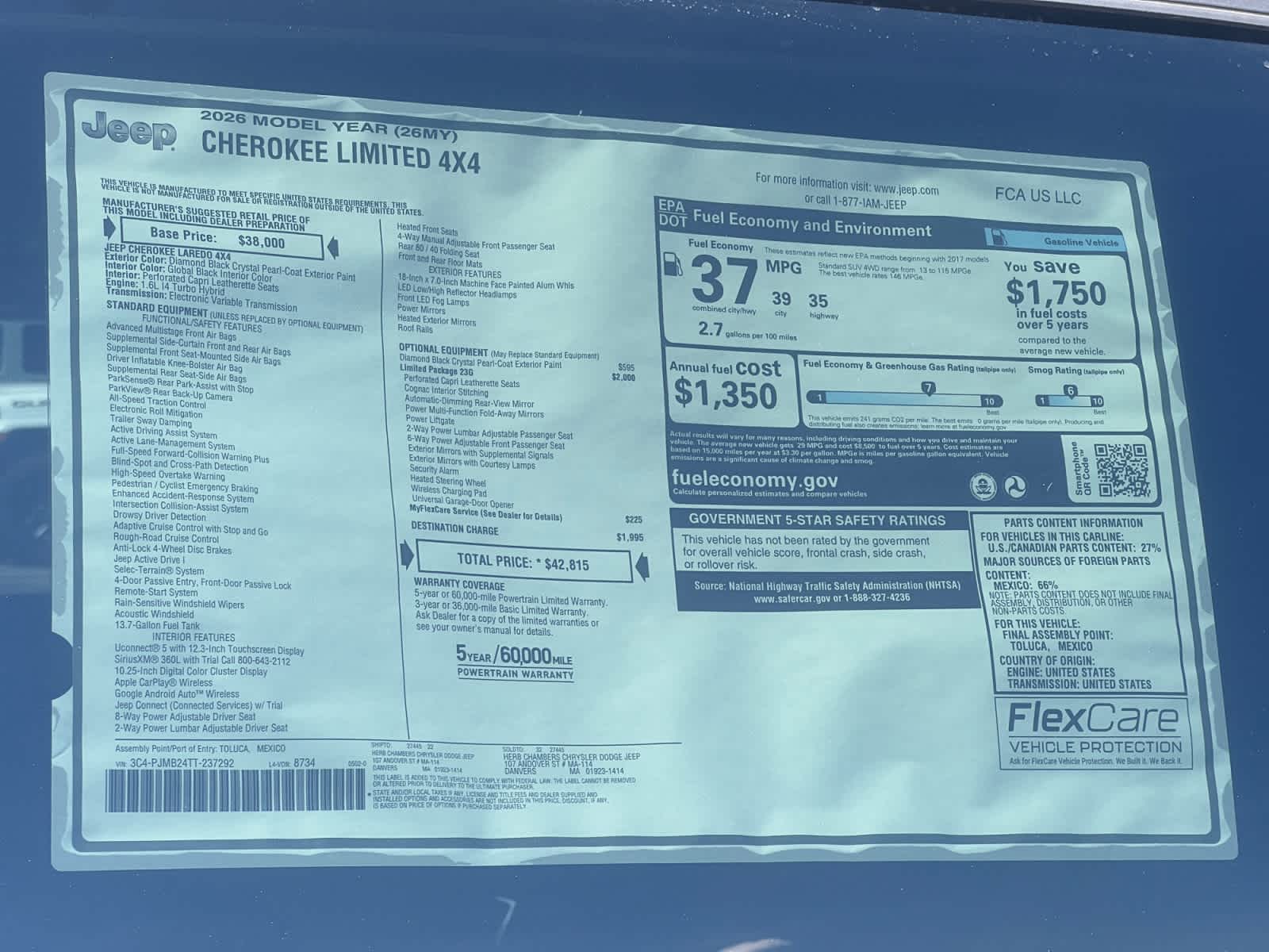 new 2026 Jeep Cherokee car, priced at $42,815