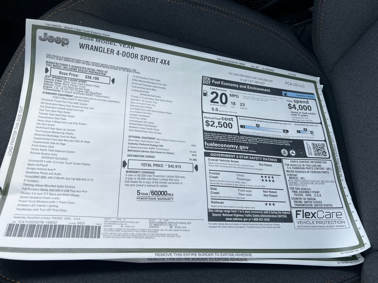 new 2026 Jeep Wrangler car, priced at $43,915