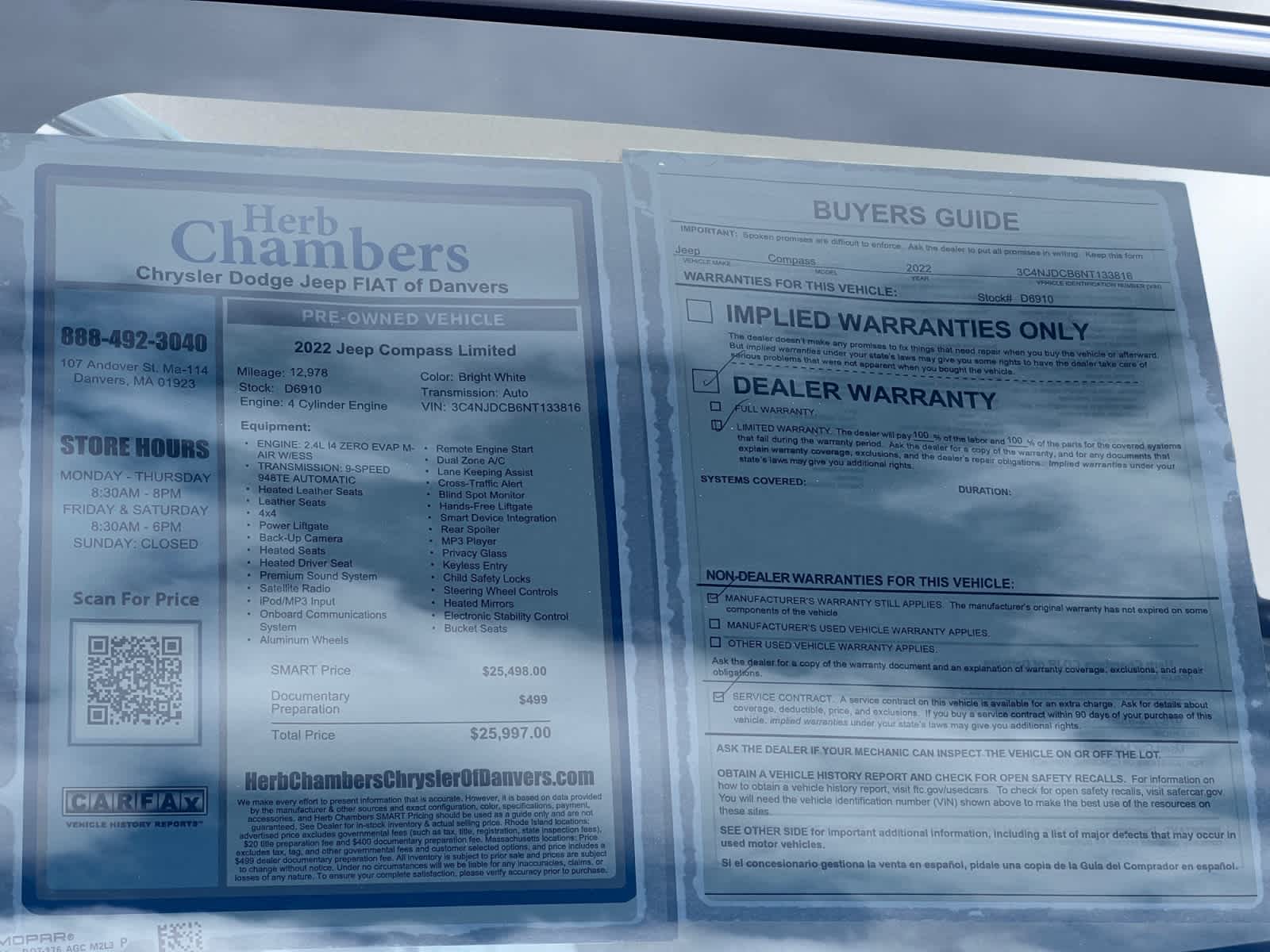 used 2022 Jeep Compass car, priced at $26,497