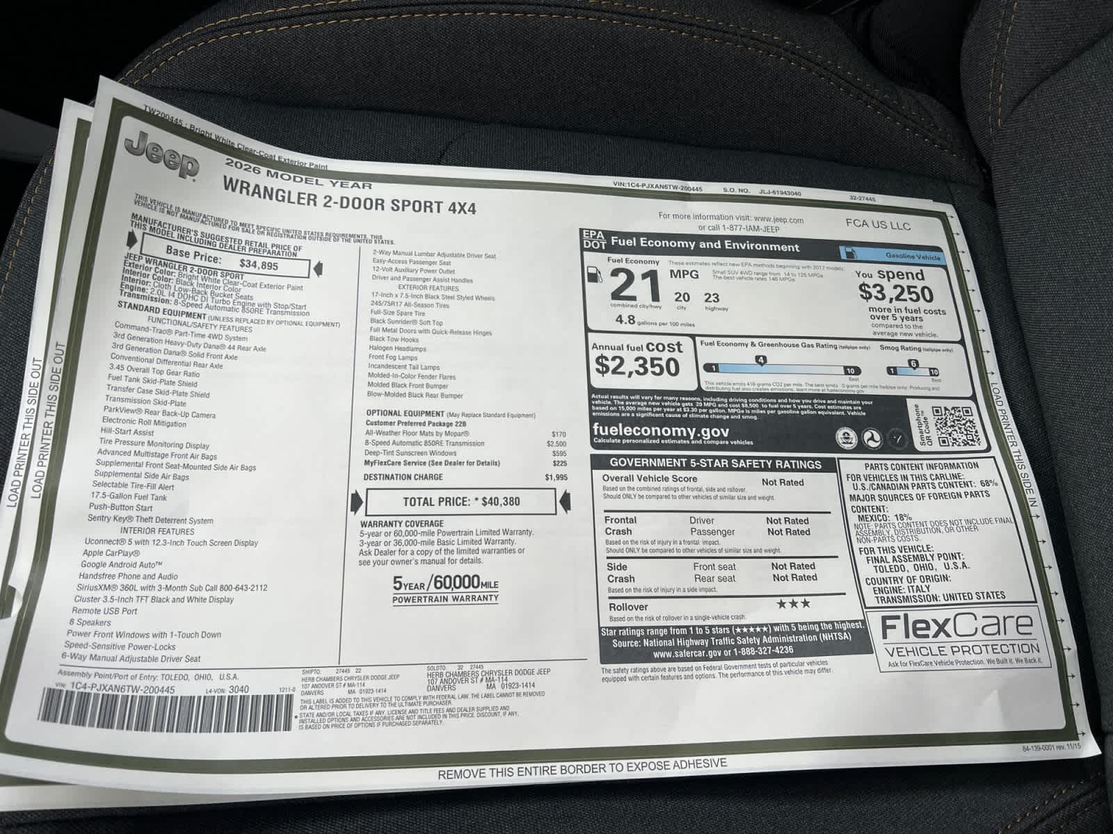 new 2026 Jeep Wrangler car, priced at $40,380