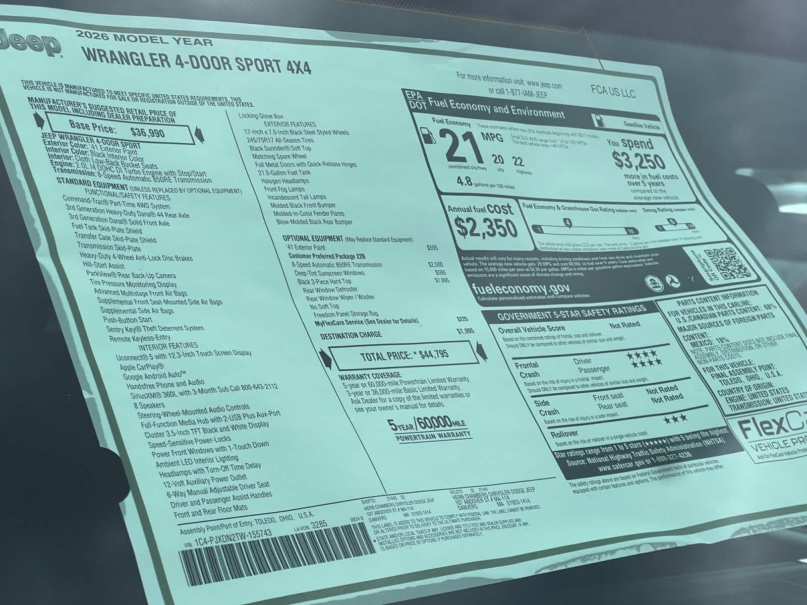 new 2026 Jeep Wrangler car, priced at $65,790