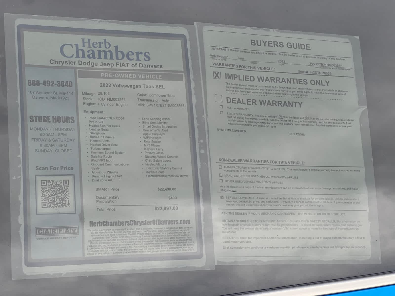 used 2022 Volkswagen Taos car, priced at $22,997