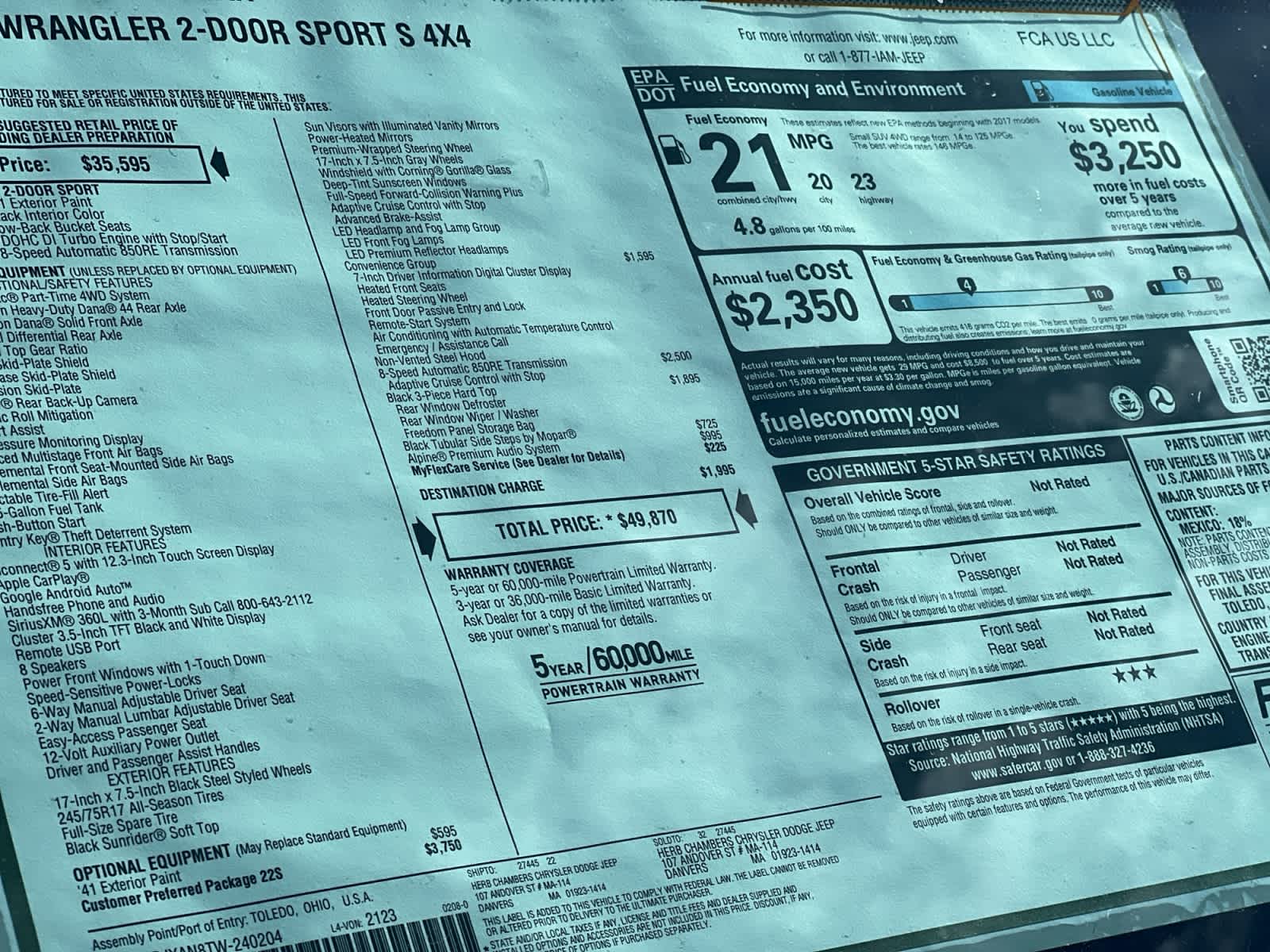 new 2026 Jeep Wrangler car, priced at $49,870