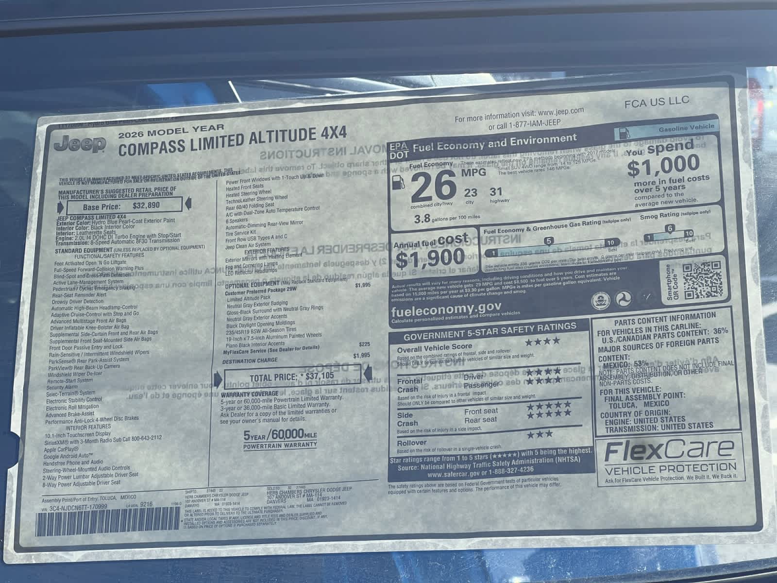 new 2026 Jeep Compass car, priced at $37,105