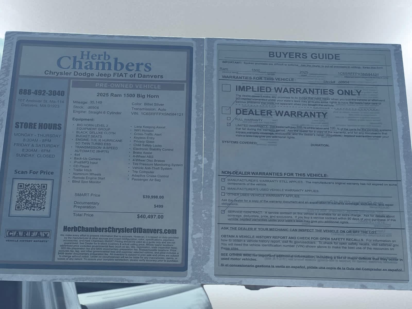 used 2025 Ram 1500 car, priced at $35,998