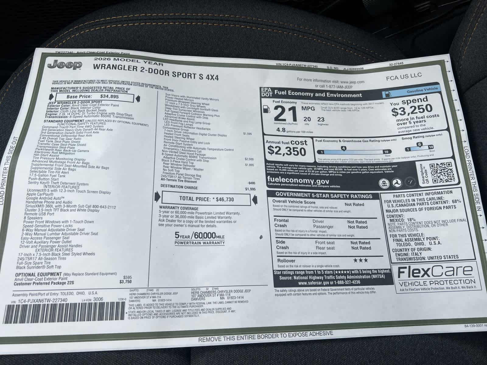 new 2026 Jeep Wrangler car, priced at $46,730