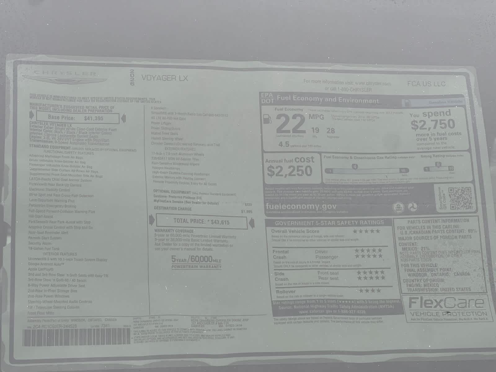 new 2026 Chrysler Voyager car, priced at $43,615