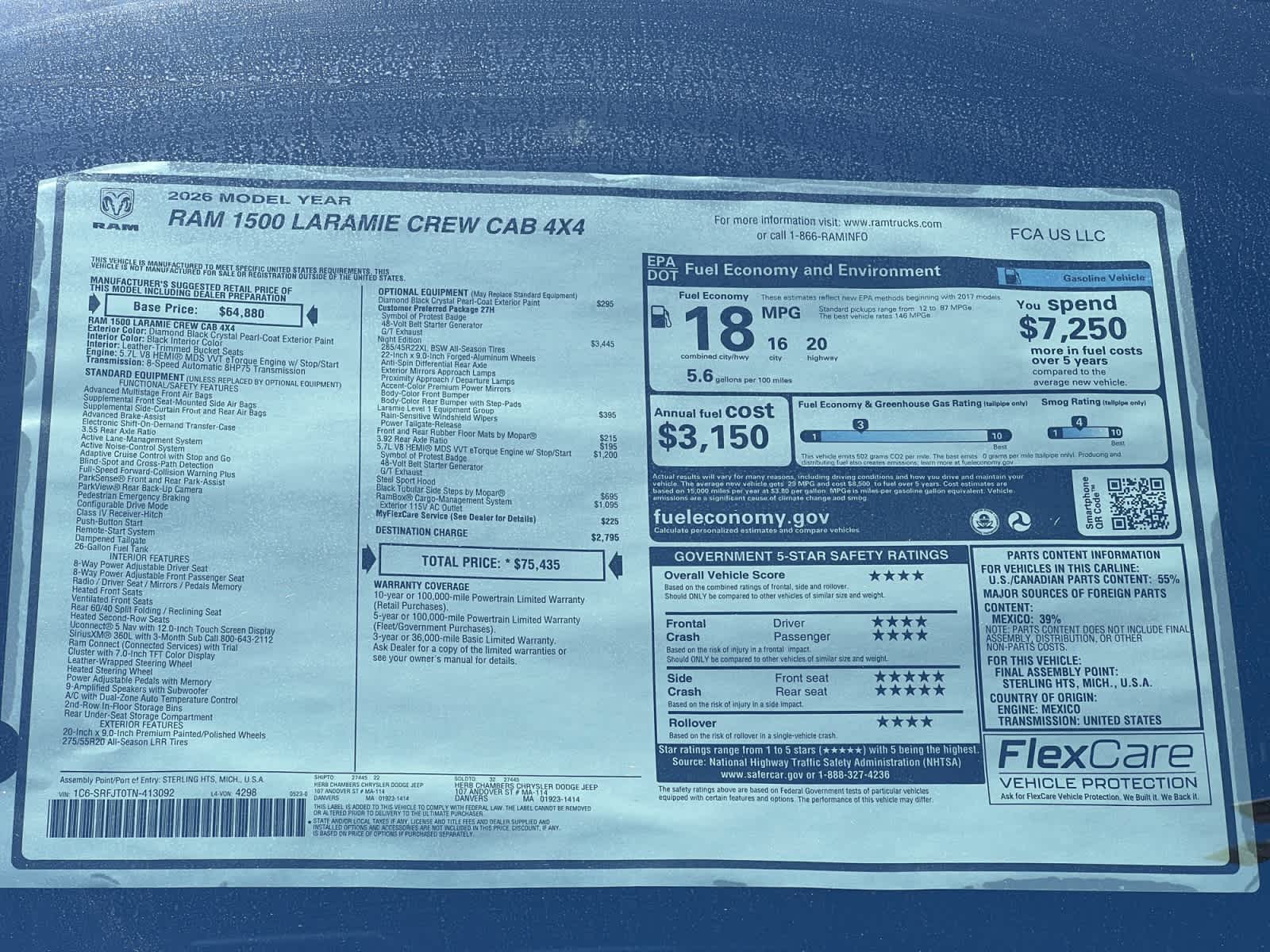 new 2026 Ram 1500 car, priced at $72,435
