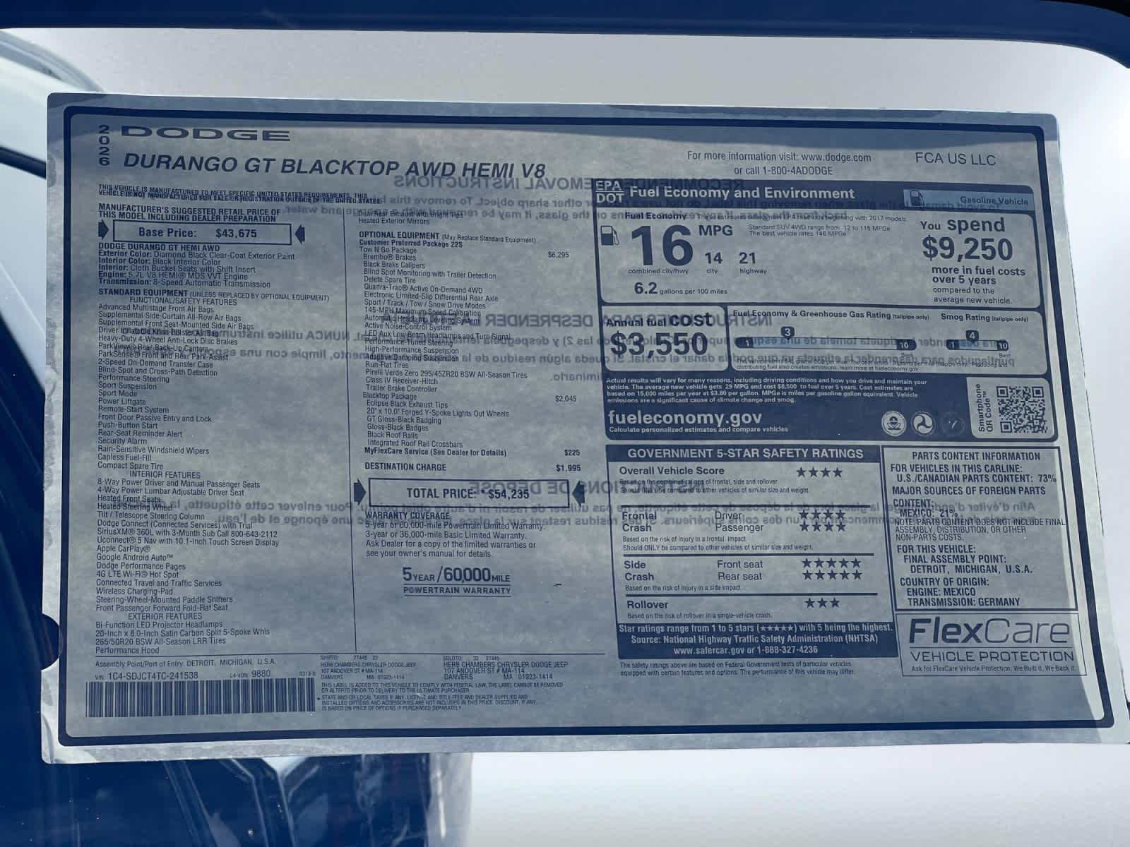 new 2026 Dodge Durango car, priced at $51,235