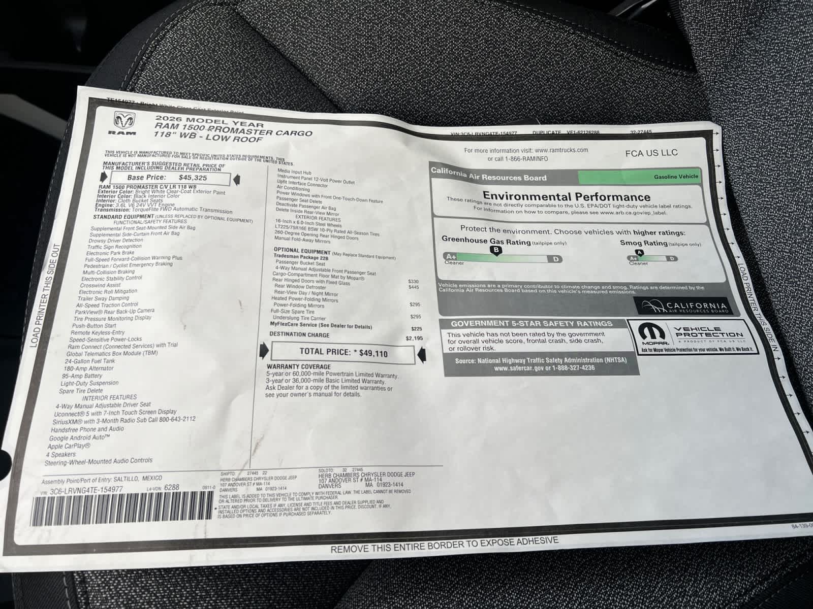 new 2026 Ram ProMaster car, priced at $49,110