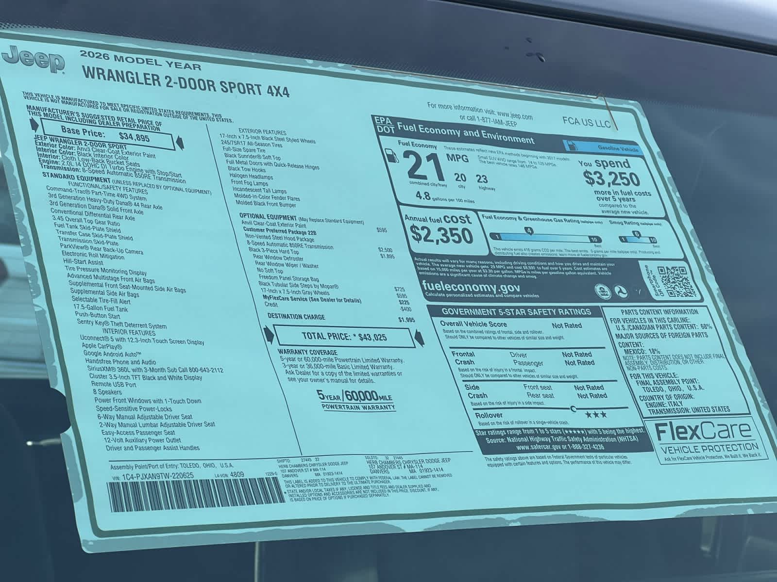 new 2026 Jeep Wrangler car, priced at $43,025