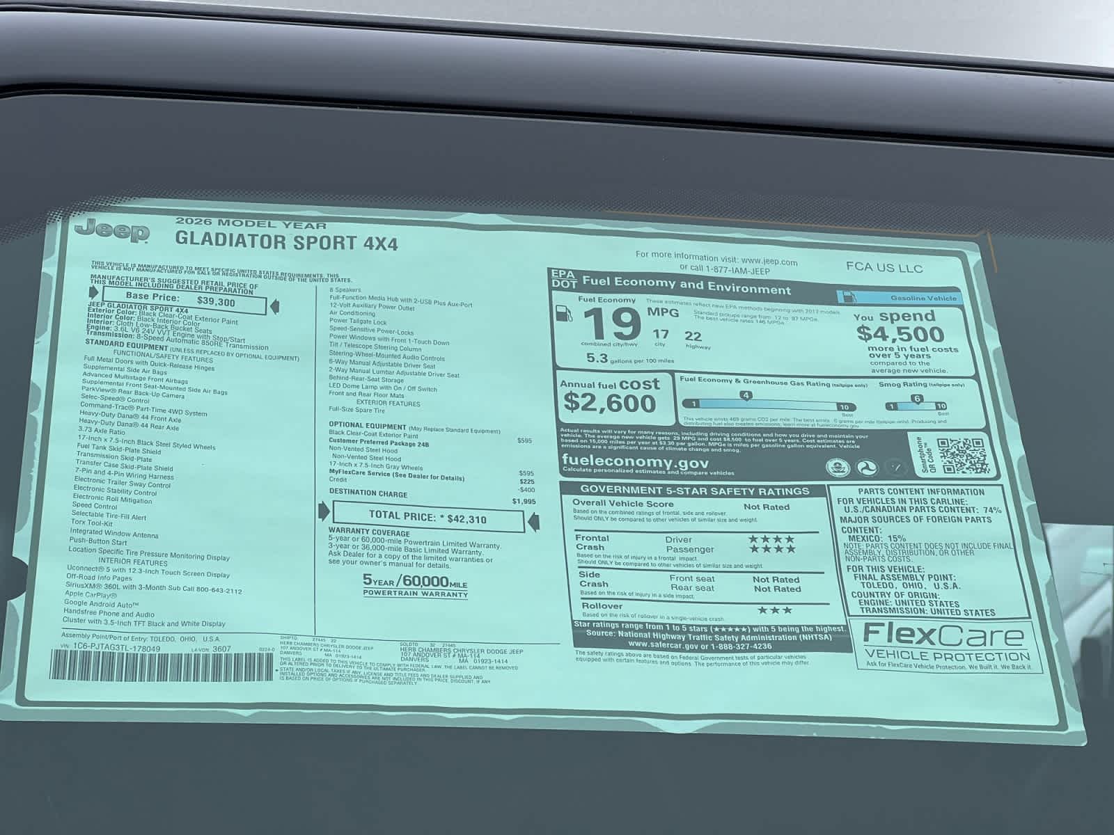 new 2026 Jeep Gladiator car, priced at $42,310